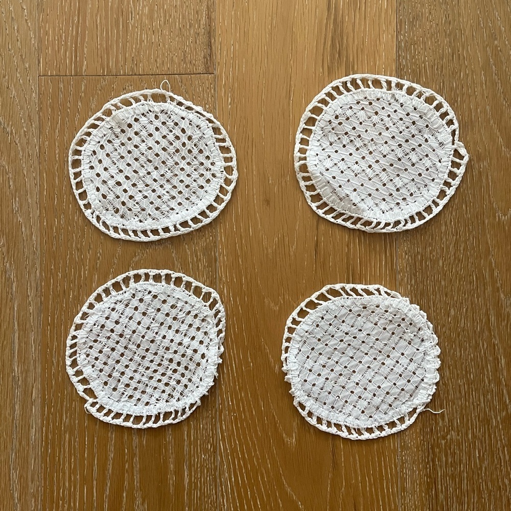 Set of Four White Crochet Coasters
